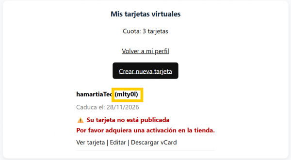 Activar tarjeta virtual