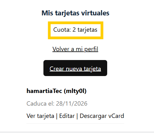 Espacio para tarjeta virtual adicional