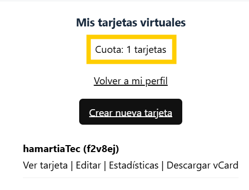 Espacio para tarjeta virtual adicional